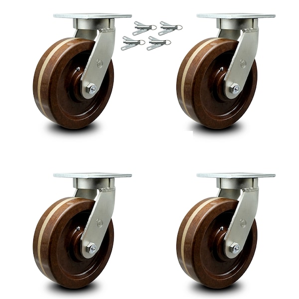12 Inch Heavy Duty High Temp Phenolic Swivel Caster Set with Swivel Locks, 4PK